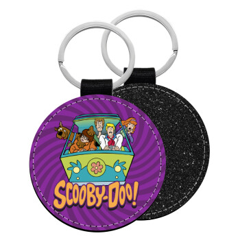 Scooby Doo car, Μπρελόκ Δερματίνη, στρογγυλό ΜΑΥΡΟ (5cm)