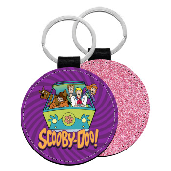Scooby Doo car, Μπρελόκ Δερματίνη, στρογγυλό ΡΟΖ (5cm)