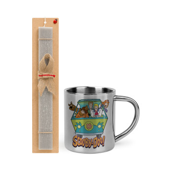 Scooby Doo car, Easter Set, metallic thermal cup (300ml) & Easter aromatic flat candle (30cm) (GRAY)