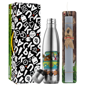 Scooby Doo car, Easter Set, metallic stainless thermos flask (500ml) & scented flat Easter candle (30cm) (GRAY)