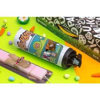 Scooby Doo car, Easter candle,Travel Tumbler 2 Lids, with metal straw & cleaning brush & aromatic flat candle (30cm) (PINK)