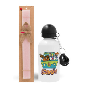 Scooby Doo car, Easter Set, metallic aluminum bottle (500ml) & aromatic flat Easter candle (30cm) (PINK)