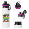 Metallic water bottle with safety lid, 850ml aluminum
