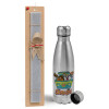 Easter Set, metallic Inox water bottle (750ml) & aromatic flat Easter candle (30cm) (GRAY)
