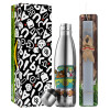 Easter Set, metallic stainless thermos flask (500ml) & scented flat Easter candle (30cm) (GRAY)