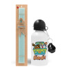 Easter Set, metallic aluminum water bottle (500ml) & scented flat candle (30cm) (TURQUOISE)