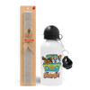 Easter Set, metallic aluminum water bottle (500ml) & aromatic flat Easter candle (30cm) (GRAY)