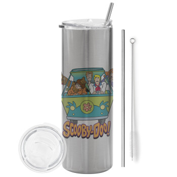 Scooby Doo car, Eco friendly stainless steel Silver tumbler 600ml, with metal straw & cleaning brush