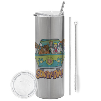 Scooby Doo car, Tumbler stainless steel Silver 600ml, with metal straw & cleaning brush