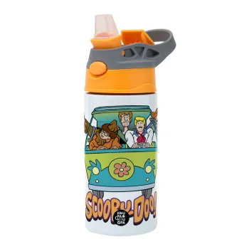 Scooby Doo car, Παιδικό παγούρι θερμό, ανοξείδωτο, με καλαμάκι ασφαλείας, Πορτοκαλί/Γκρι (360ml) BPA-FREE