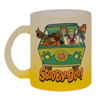 Scooby Doo car, Κούπα γυάλινη δίχρωμη με βάση το κίτρινο ματ, 330ml