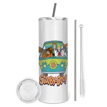 Scooby Doo car, Tumbler ποτήρι θερμό από ανοξείδωτο ατσάλι 600ml, με μεταλλικό καλαμάκι & βούρτσα καθαρισμού