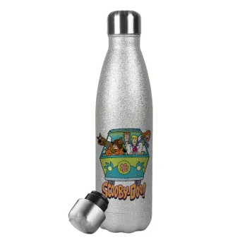 Scooby Doo car, Metallic Glitter Silver Thermos Flask (Stainless steel), double-walled, 500ml