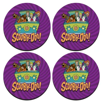 Scooby Doo car, ΣΕΤ 4 Σουβέρ ξύλινα στρογγυλά (9cm)