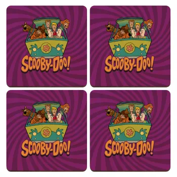 Scooby Doo car, ΣΕΤ x4 Σουβέρ ξύλινα τετράγωνα plywood (9cm)