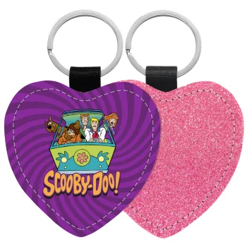 Scooby Doo car, Μπρελόκ PU δερμάτινο glitter καρδιά ΡΟΖ