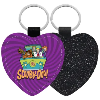 Scooby Doo car, Μπρελόκ PU δερμάτινο glitter καρδιά ΜΑΥΡΟ