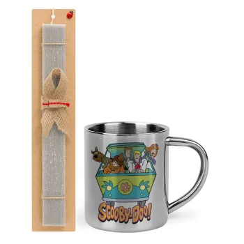 Scooby Doo car, Easter Set, metallic thermal cup (300ml) & Easter aromatic flat candle (30cm) (GRAY)