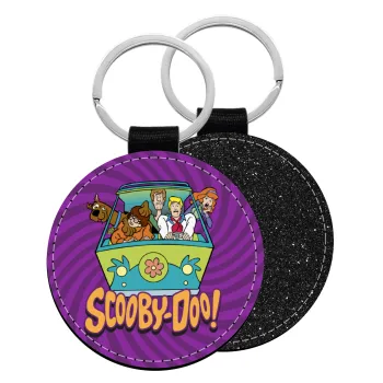 Scooby Doo car, Μπρελόκ Δερματίνη, στρογγυλό ΜΑΥΡΟ (5cm)