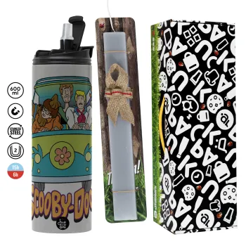 Scooby Doo car, Πασχαλινή Λαμπάδα με Travel Tumbler θερμό (600ml, BPA free) & κερί αρωματικό πλακέ (30cm) (ΓΚΡΙ)