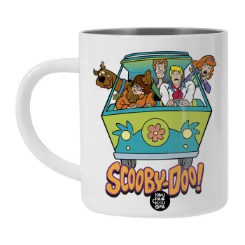 Scooby Doo car, Λευκή Ανοξείδωτη Μεταλλική Κούπα 450ml - Διπλού Τοιχώματος 