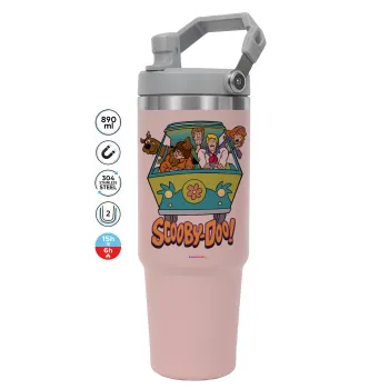 Scooby Doo car, ΡΟΖ χρώματος Θερμός Ανοξείδωτο 890ml (30oz) με χερούλι