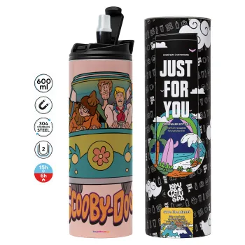 Scooby Doo car, Tumbler ποτήρι θερμό ΡΟΖ από ανοξείδωτο ατσάλι 600ml