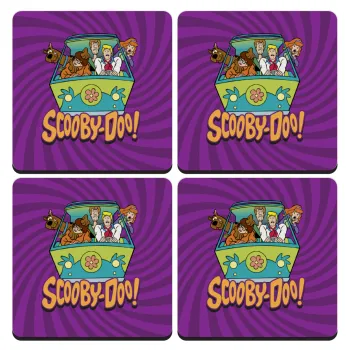Scooby Doo car, ΣΕΤ 4 Σουβέρ ξύλινα τετράγωνα (9cm)