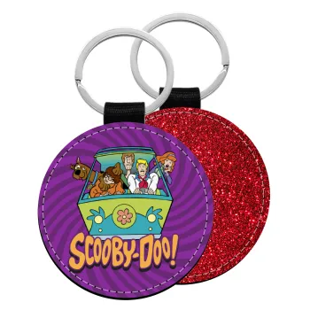 Scooby Doo car, Μπρελόκ Δερματίνη, στρογγυλό ΚΟΚΚΙΝΟ (5cm)