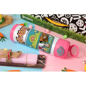 Scooby Doo car, Πασχαλινή Λαμπάδα με Παιδικό παγούρι θερμό, ανοξείδωτο, με καλαμάκι ασφαλείας, ΡΟΖ (500ml)