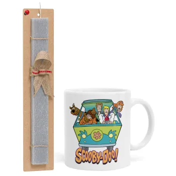 Scooby Doo car, Πασχαλινή Λαμπάδα με Κούπα κεραμική (330ml) & κερί αρωματικό πλακέ (30cm) (ΓΚΡΙ)