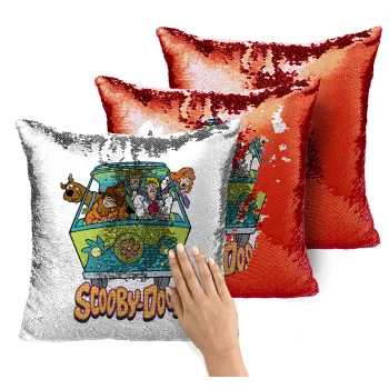 Scooby Doo car, Μαξιλάρι καναπέ Μαγικό Κόκκινο με πούλιες 40x40cm περιέχεται το γέμισμα