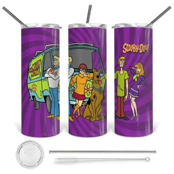 Scooby Doo car, Tumbler ποτήρι θερμό από ανοξείδωτο ατσάλι 600ml, με μεταλλικό καλαμάκι & βούρτσα καθαρισμού