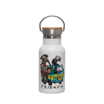 Halloween Friends Scooby Doo, Metallic thermos (Stainless steel) White with wooden lid (bamboo), double-walled, 350ml