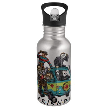 Halloween Friends Scooby Doo, Water bottle Silver with straw, stainless steel 500ml