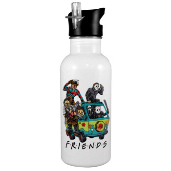 Halloween Friends Scooby Doo, White water bottle with straw, stainless steel 600ml