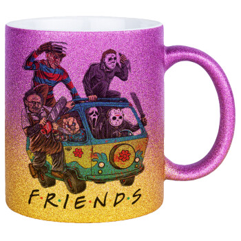 Halloween Friends Scooby Doo, Κούπα Χρυσή/Ροζ Glitter, κεραμική, 330ml