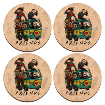 Halloween Friends Scooby Doo, ΣΕΤ x4 Σουβέρ ξύλινα στρογγυλά plywood (9cm)