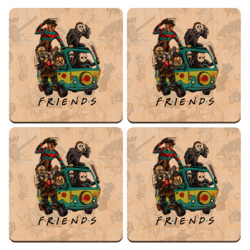 Halloween Friends Scooby Doo, ΣΕΤ x4 Σουβέρ ξύλινα τετράγωνα plywood (9cm)