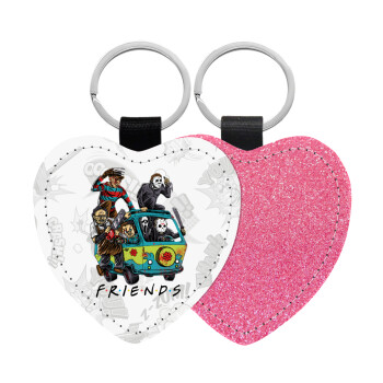 Halloween Friends Scooby Doo, Μπρελόκ PU δερμάτινο glitter καρδιά ΡΟΖ