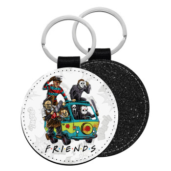 Halloween Friends Scooby Doo, Μπρελόκ Δερματίνη, στρογγυλό ΜΑΥΡΟ (5cm)