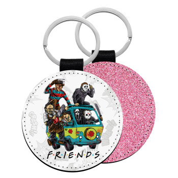 Halloween Friends Scooby Doo, Μπρελόκ Δερματίνη, στρογγυλό ΡΟΖ (5cm)