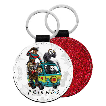 Halloween Friends Scooby Doo, Μπρελόκ Δερματίνη, στρογγυλό ΚΟΚΚΙΝΟ (5cm)