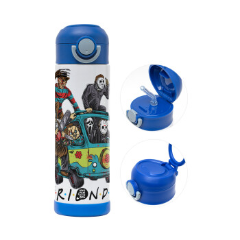 Halloween Friends Scooby Doo, Children's hot water bottle, stainless steel, with safety straw, BLUE (500ml)