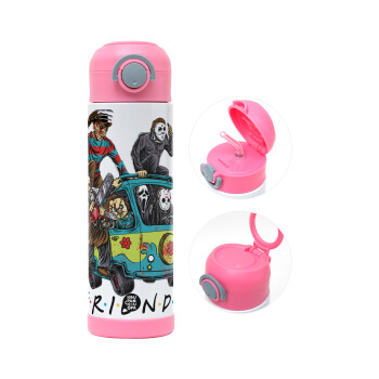 Halloween Friends Scooby Doo, Children's hot water bottle, stainless steel, with safety straw, PINK (500ml)