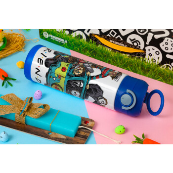 Halloween Friends Scooby Doo, Easter candle, Childrens hot water bottle, stainless steel, with safety straw, BLUE (500ml)