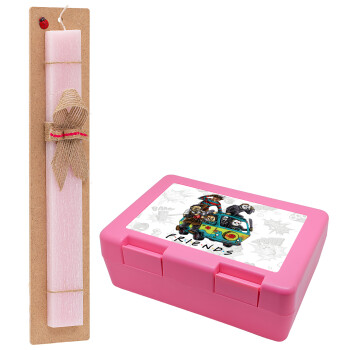 Halloween Friends Scooby Doo, Easter Set, children's snack container PINK & scented flat Easter candle (30cm) (PINK)