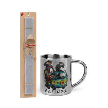 Halloween Friends Scooby Doo, Easter Set, metallic thermal cup (300ml) & Easter aromatic flat candle (30cm) (GRAY)