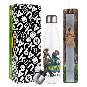 Halloween Friends Scooby Doo, Easter candle, metallic white thermos bottle (500ml) & aromatic flat candle (30cm) (GRAY)