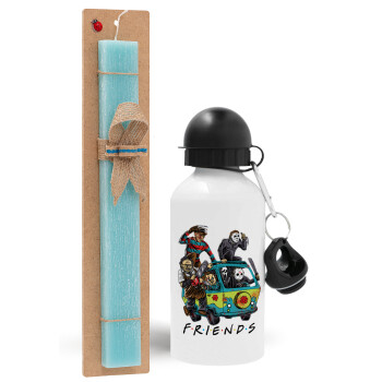 Halloween Friends Scooby Doo, Easter Set, metallic aluminum water bottle (500ml) & scented flat candle (30cm) (TURQUOISE)
